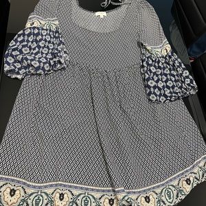 UMGEE Tunic Dress Sz L  blue and cream Pre-owned good condition